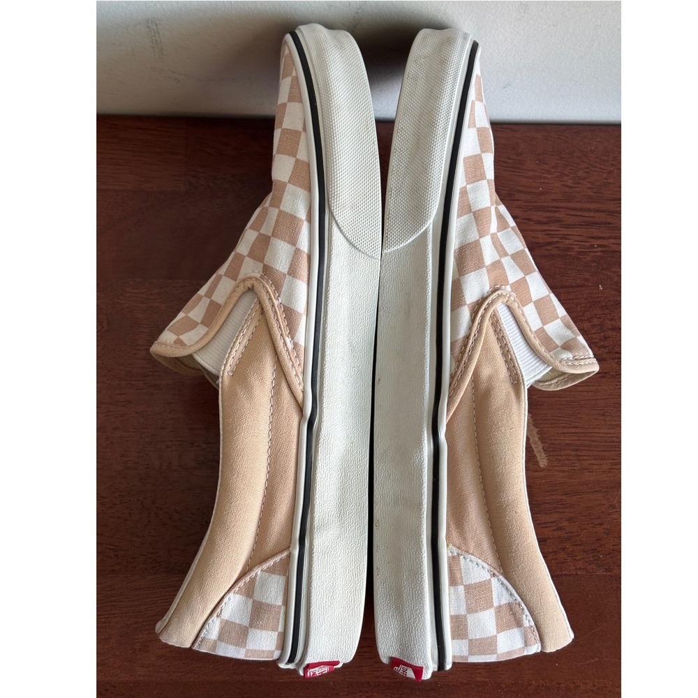 Vans Slip-On Checkerboard Sneakers in Beige and White - Picture 6 of 8